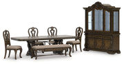 Maylee Dining Table and 4 Chairs and Bench with Storage in Dark Brown from Ashley - Lara Furniture