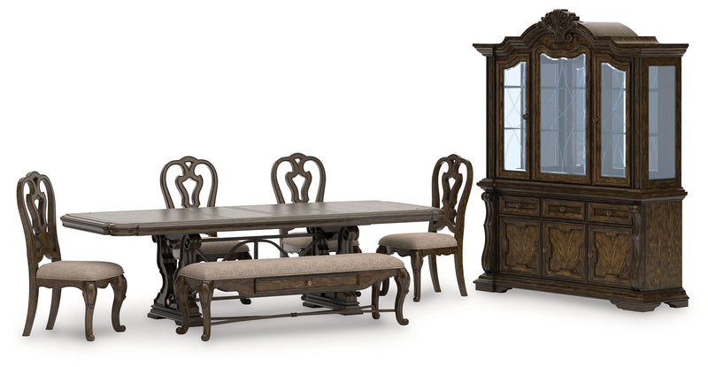 Maylee Dining Table and 4 Chairs and Bench with Storage in Dark Brown from Ashley - Lara Furniture