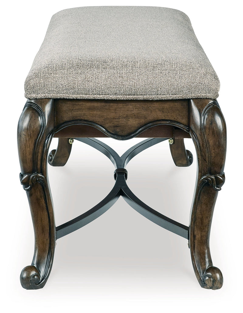 Maylee Dining Table and 4 Chairs and Bench with Storage in Dark Brown from Ashley - Lara Furniture