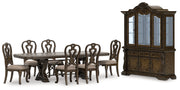 Maylee Dining Table and 6 Chairs with China Cabinet in Dark Brown from Ashley - Lara Furniture