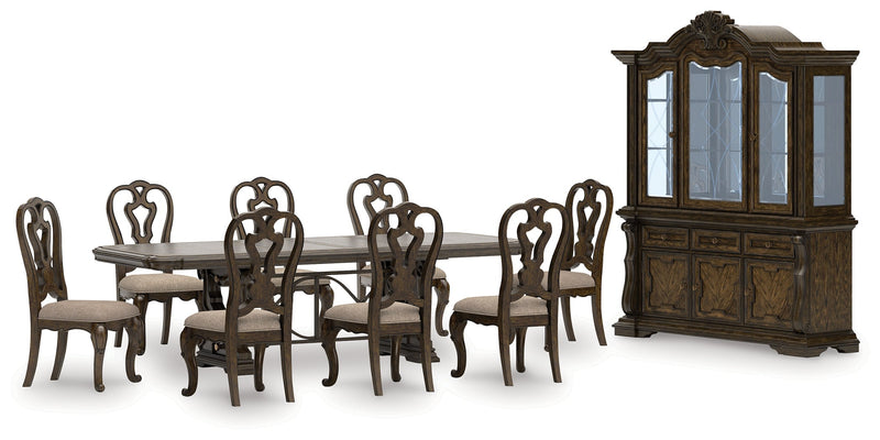 Maylee Dining Table and 8 Chairs with Storage in Dark Brown from Ashley - Lara Furniture