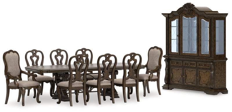 Maylee Dining Table and 8 Chairs with Storage in Dark Brown from Ashley - Lara Furniture