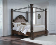 Maylee King Canopy Bed, Dresser, Mirror and 2 Nightstands in Dark Brown - PKG022421