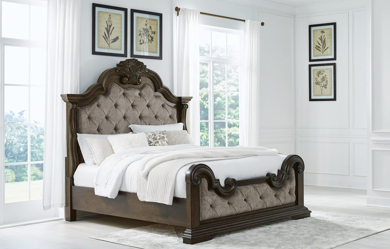 Maylee King Upholstered Bed and 2 Nightstands in Dark Brown - PKG017044