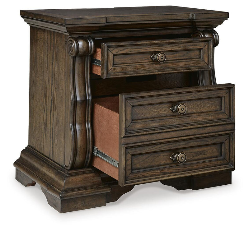 Maylee King Upholstered Bed and 2 Nightstands in Dark Brown - PKG017044