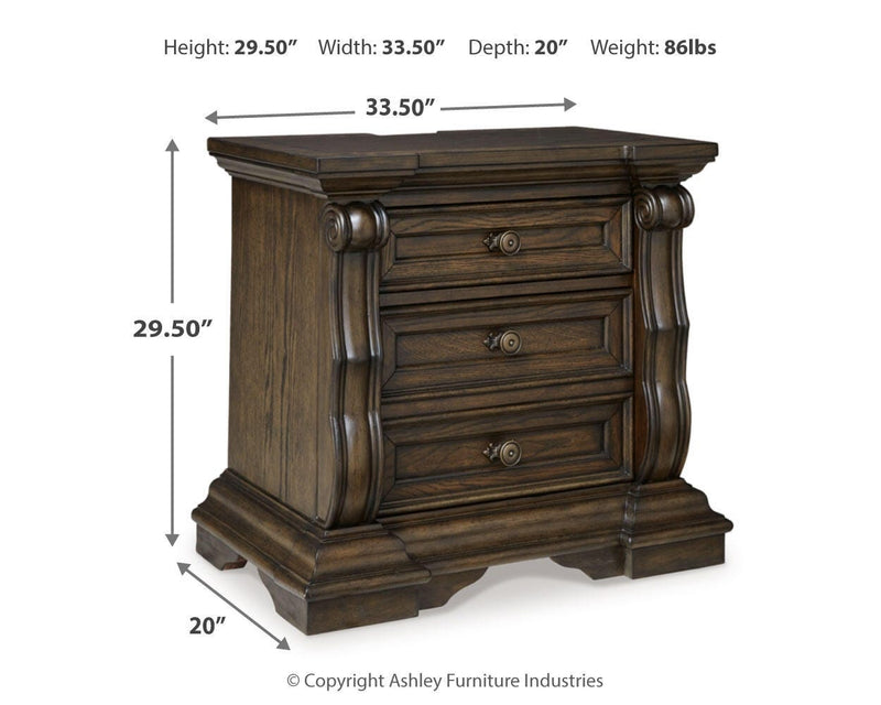 Maylee Queen Canopy Bed, Dresser, Mirror and Nightstand in Dark Brown - PKG022439