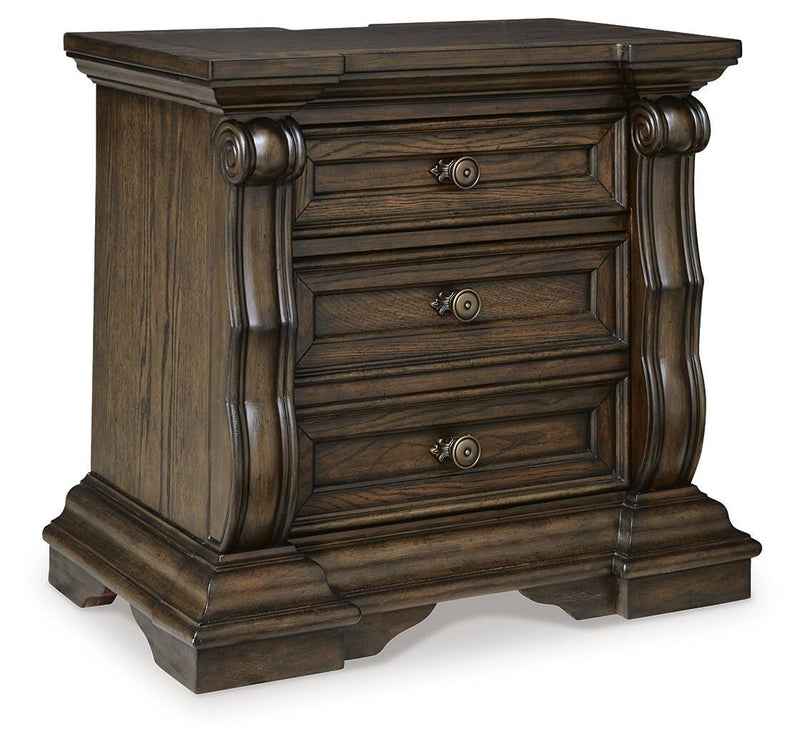 Maylee Queen Canopy Bed, Dresser, Mirror and Nightstand in Dark Brown - PKG022439