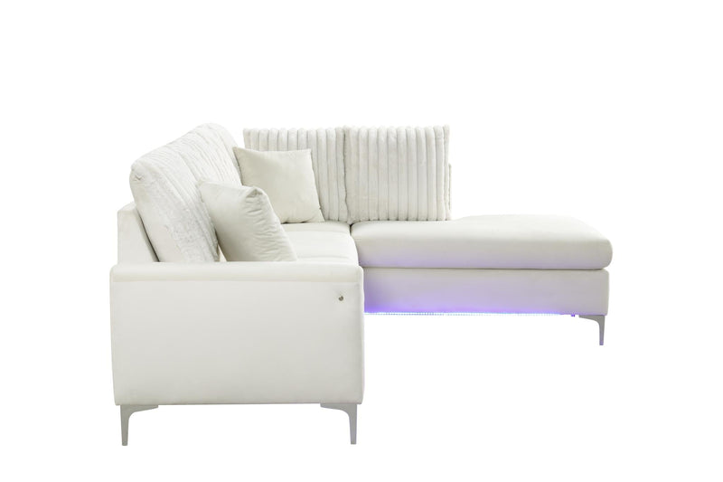 Melina - 2PC Beige L Shaped Upholstered Sectional With LED - S572-Sectional