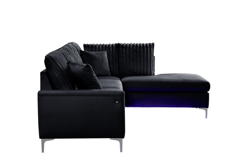 Melina - 2PC Black L Shaped Upholstered Sectional with LED - S570-Sectional
