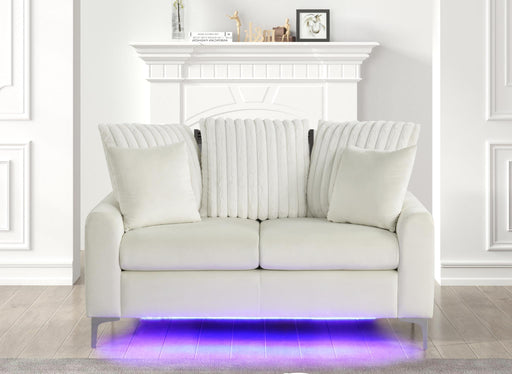 Melina - Beige Fabric Loveseat, Channel Tufted back Pillow, Chromee Legs, LED Light - L422-L