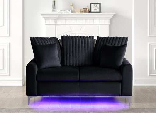 Melina - Black Fabric Loveseat, Channel Tufted back Pillow, Chromee Legs, LED Light - L420-L