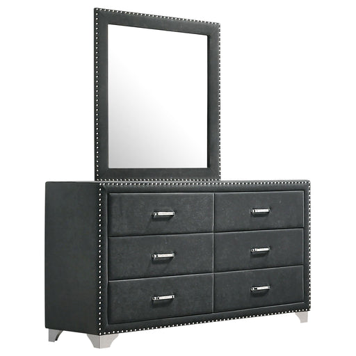 Melody 6-drawer Upholstered Dresser with Mirror Grey - 223383M