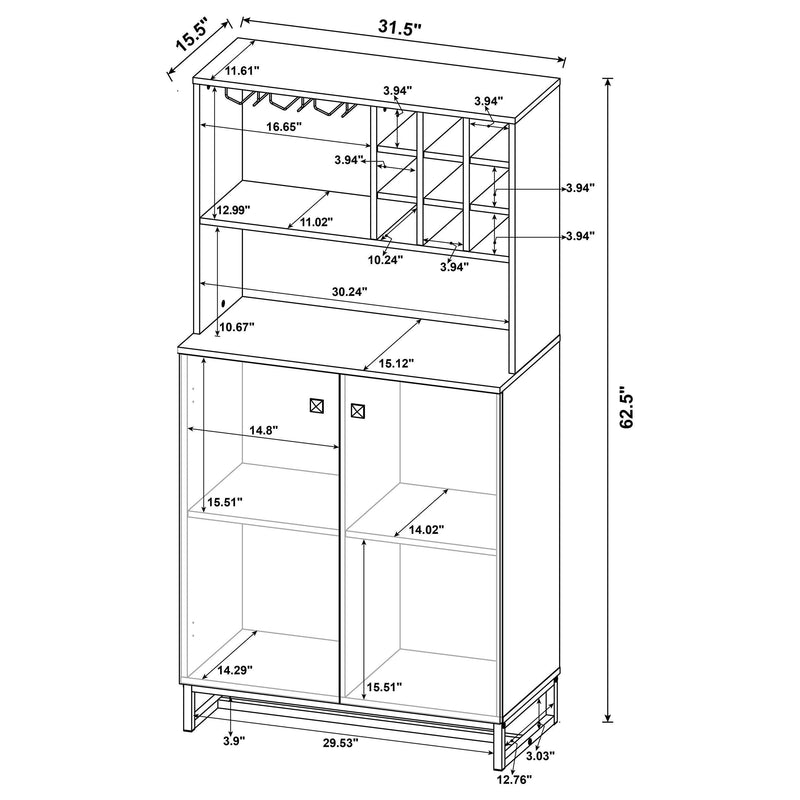 Mendoza 2-door Home Bar Cabinet Wine Storage Rustic Oak - 182082