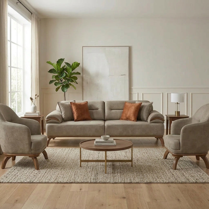 Mia 4-pieces (2 Sofa & 2 Chair) Livingroom Set Beige in Beige - 101-MIA-ALA03-3311