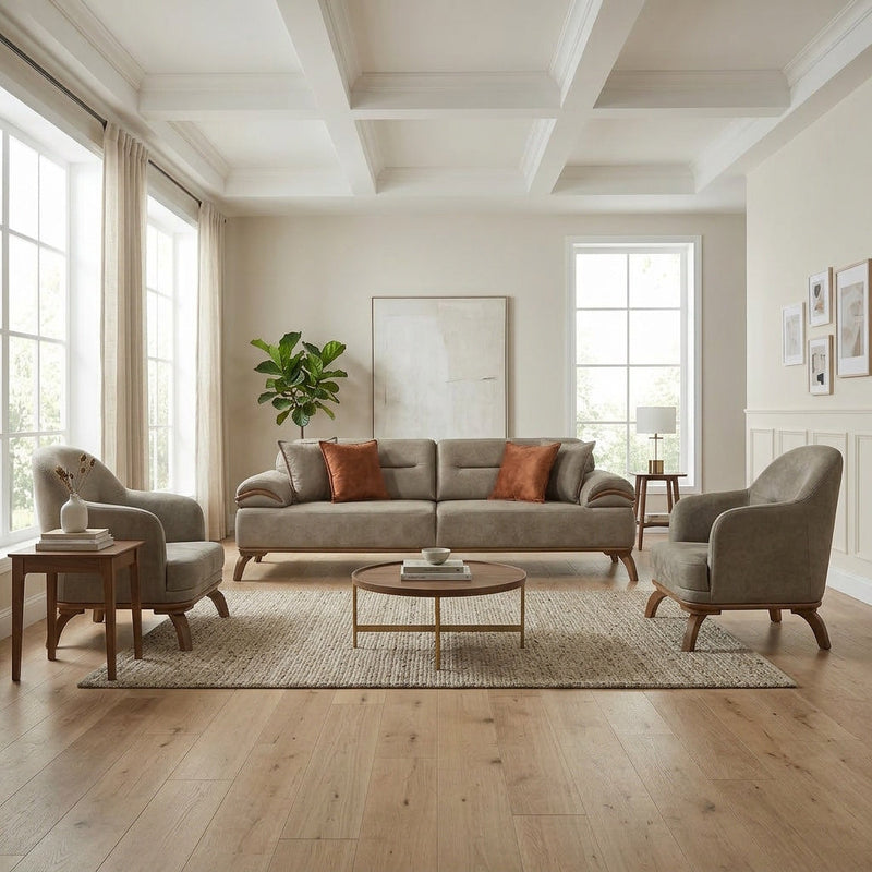 Mia 4-pieces (2 Sofa & 2 Chair) Livingroom Set Beige in Beige - 101-MIA-ALA03-3311