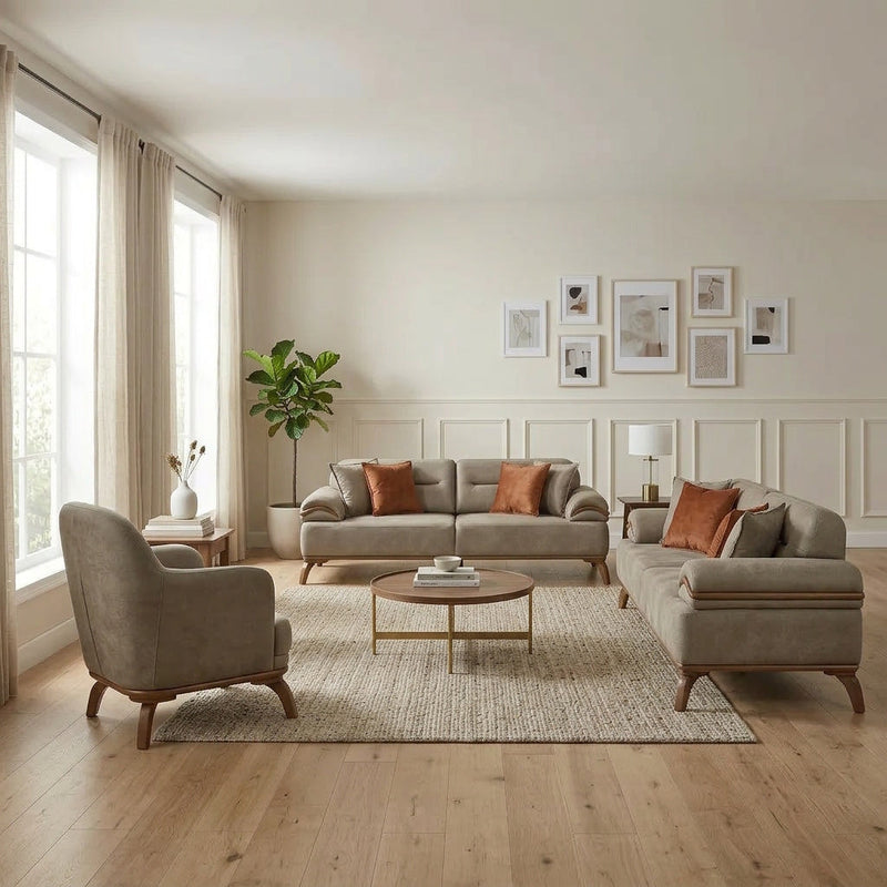 Mia 4-pieces (2 Sofa & 2 Chair) Livingroom Set Beige in Beige - 101-MIA-ALA03-3311