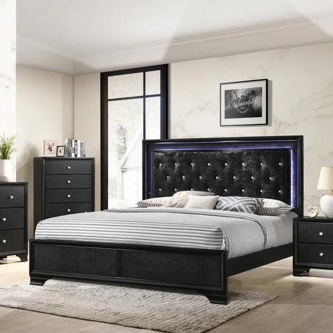 Micah Black LED King Panel Bed - Lara FurnitureKing Bed