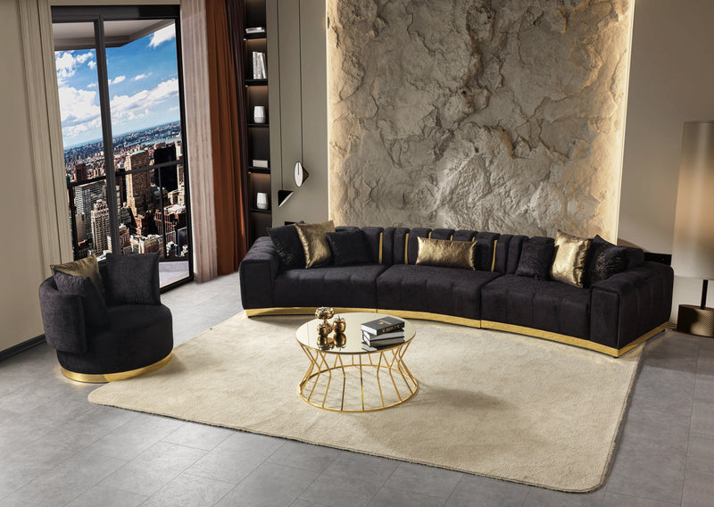 Michelle Black Velvet 3 - Piece Curved 165" Sectional [ETA: 3/15] - Lara FurnitureSectional