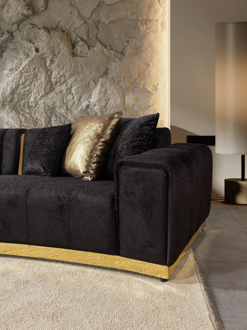 Michelle Black Velvet 3 - Piece Curved 165" Sectional [ETA: 3/15] - Lara FurnitureSectional