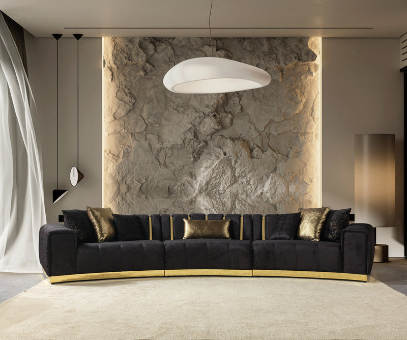 Michelle Black Velvet 3 - Piece Curved 165" Sectional [ETA: 3/15] - Lara FurnitureSectional