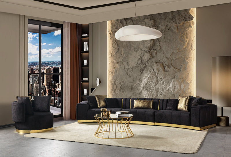 Michelle Black Velvet 3 - Piece Curved 165" Sectional [ETA: 3/15] - Lara FurnitureSectional