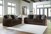 Midnight-Madness Chocolate Sofa and Loveseat - 98104U1