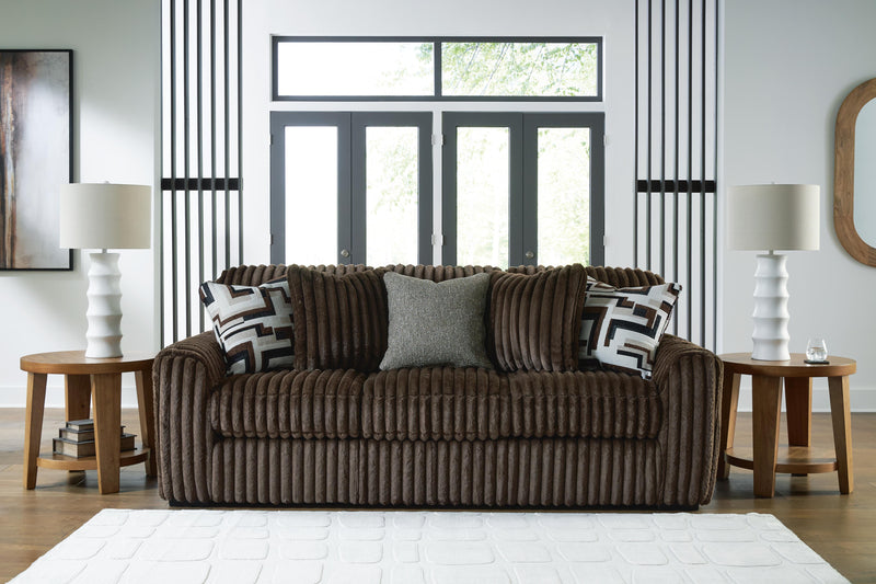 Midnight-Madness Chocolate Sofa, Loveseat and Oversized Accent Ottoman - 98104U2