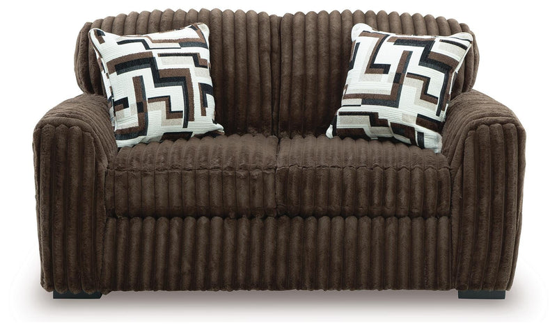 Midnight-Madness Chocolate Sofa, Loveseat and Oversized Accent Ottoman - 98104U2