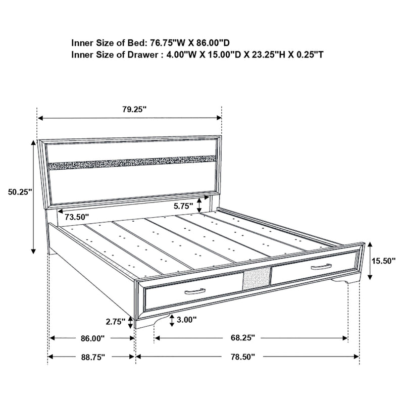 Miranda 51-inch Wood California King Storage Panel Bed White - 205111KW