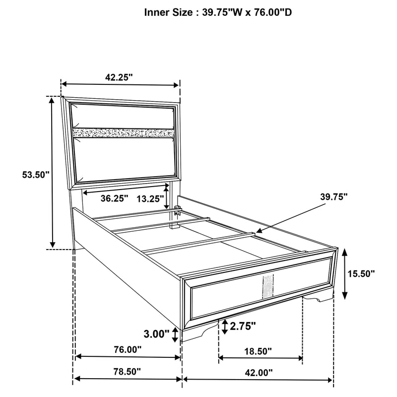 Miranda 54-inch Upholstered Twin Panel Bed Black - 206360T