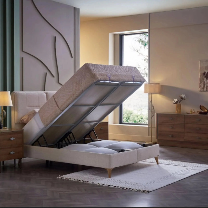 Mirante Cream/Walnut Storage Bedroom Set - Lara FurnitureBedroom Set