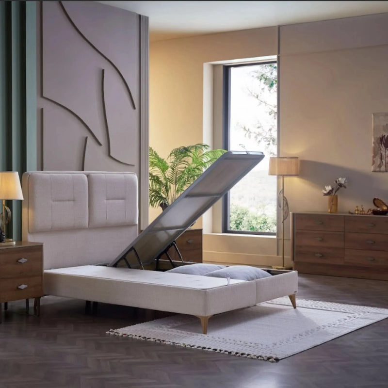 Mirante Cream/Walnut Storage Bedroom Set - Lara FurnitureBedroom Set