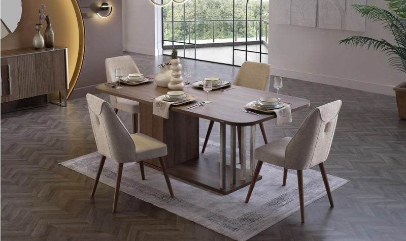 Mirante Walnut/Cream 7 - Piece Dining Room Set - Lara FurnitureDining Room Set