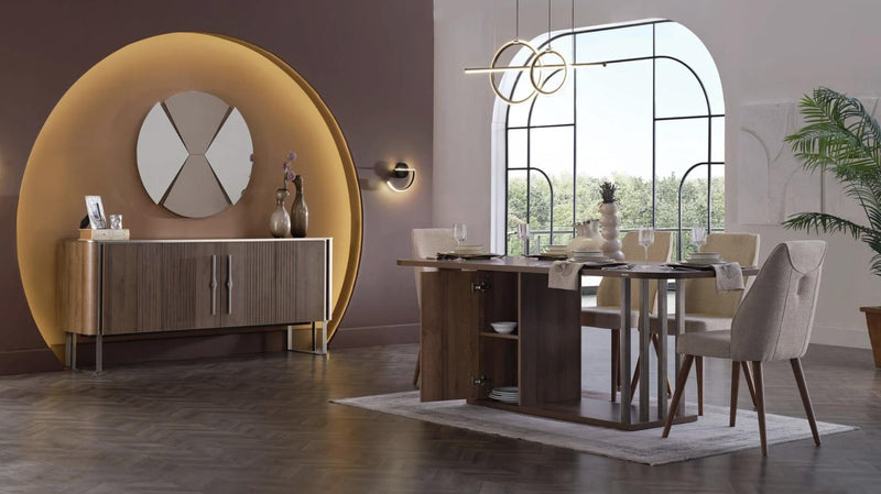 Mirante Walnut/Cream 7 - Piece Dining Room Set - Lara FurnitureDining Room Set