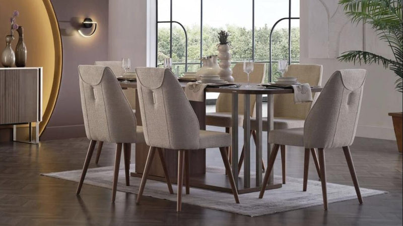 Mirante Walnut/Cream 7 - Piece Dining Room Set - Lara FurnitureDining Room Set