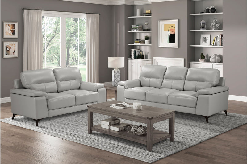 Mischa Silver Grain Top Grain Leather Living Room Set - Lara FurnitureLiving Room Set