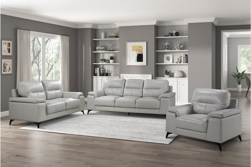 Mischa Silver Grain Top Grain Leather Living Room Set - Lara FurnitureLiving Room Set