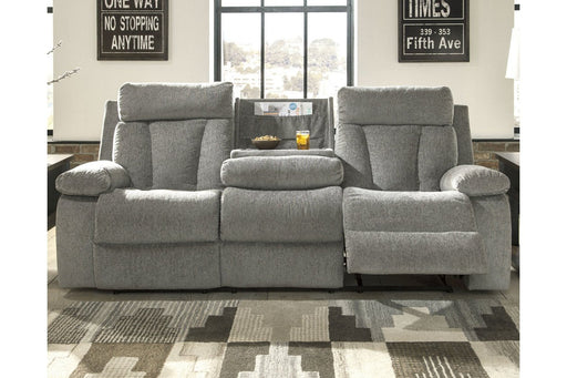 Mitchiner Fog Reclining Sofa with Drop Down Table - Gate FurnitureReclining Sofa