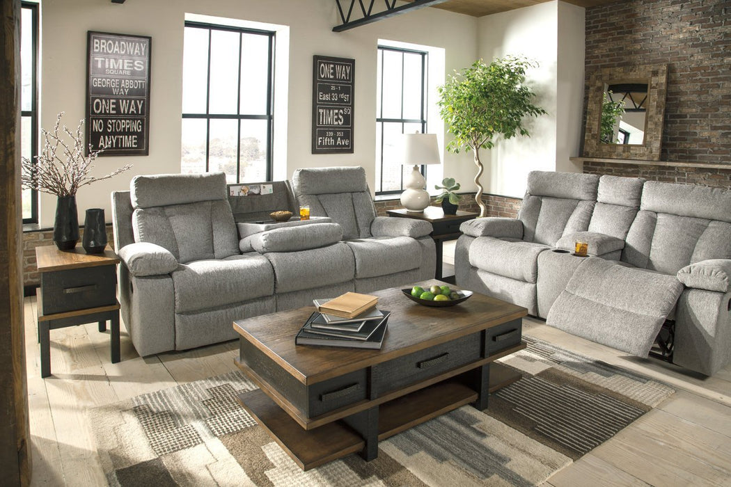 Mitchiner Fog Reclining Sofa with Drop Down Table - Gate FurnitureReclining Sofa