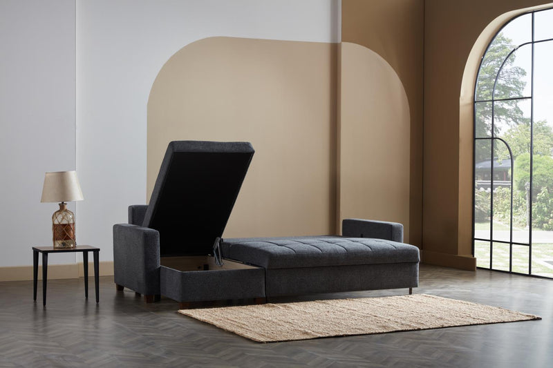 Mocca Dupont Anthracite Storage Sleeper Sectional from Bellona - Lara Furniture