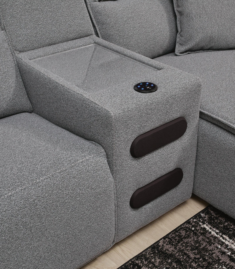 Modmax II Salt and Pepper 7-Piece Power Reclining Sectional with Chaise and Audio Consoles - 65906S20