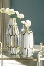 Mohsen Gold Finish/White Vase (Set of 2) - Lara FurnitureVase
