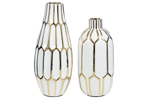 Mohsen Gold Finish/White Vase (Set of 2) - Gate FurnitureVase