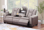 Molly- Brown- beige Sofa with: PWR Recliner, PWR Headrest, Drop down table with reading light, storage armrest, wireless charger, Zero Gravity - L656-S
