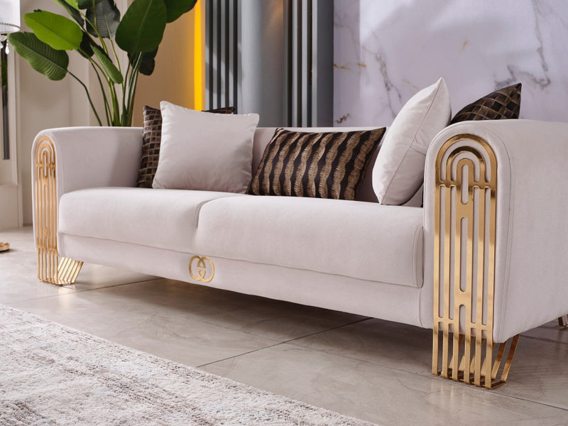 Monaco 3-pieces (Sofa & Loveseat & Chair) Livingroom Set Cream in Cream - 101-MON-LV925-321