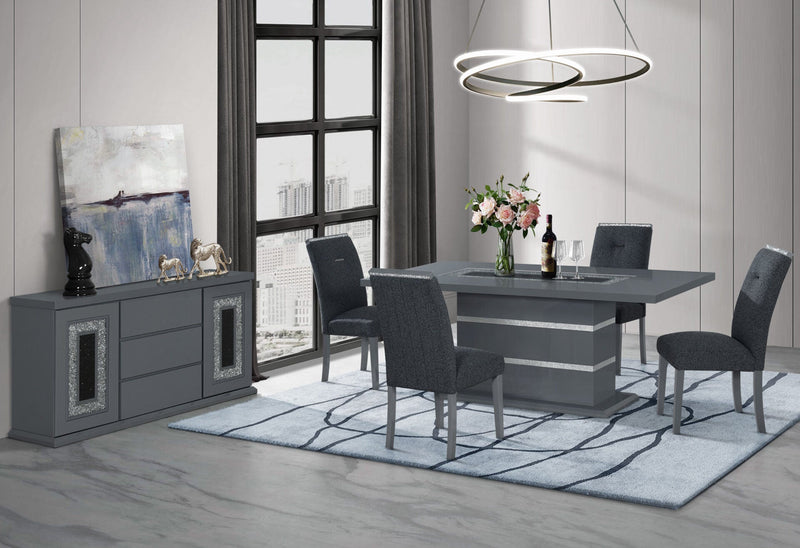 Monaco Dark Grey Dining Table And 8 Monaco Dark Grey Dining Chairs - MONACO-DT-DARK GREY+MONACO-DC-DARK GREY 9PC
