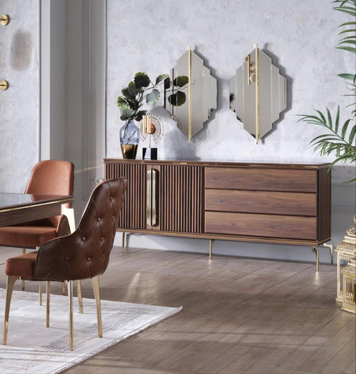 Montego Buffet (Montego Walnut/Car Mrb)..6 Pieces - Gate FurnitureHutch & Buffet