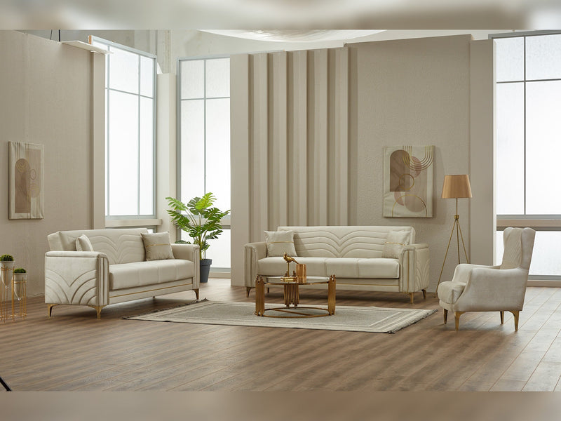 Montero 3-pieces (Sofa & Loveseat & Chair) Livingroom in Cream - 200-SIM-MON-VELVET938-321