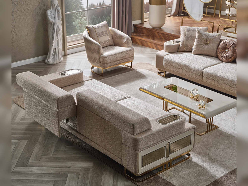 Monza 3-pieces (Sofa & Loveseat & Chair) Livingroom Set Cream in Cream - 101-MON-MON01-321