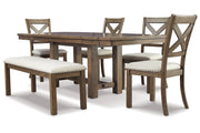 Moriville Beige Dining Table and 4 Chairs and Bench - Lara FurnitureDining Room Set